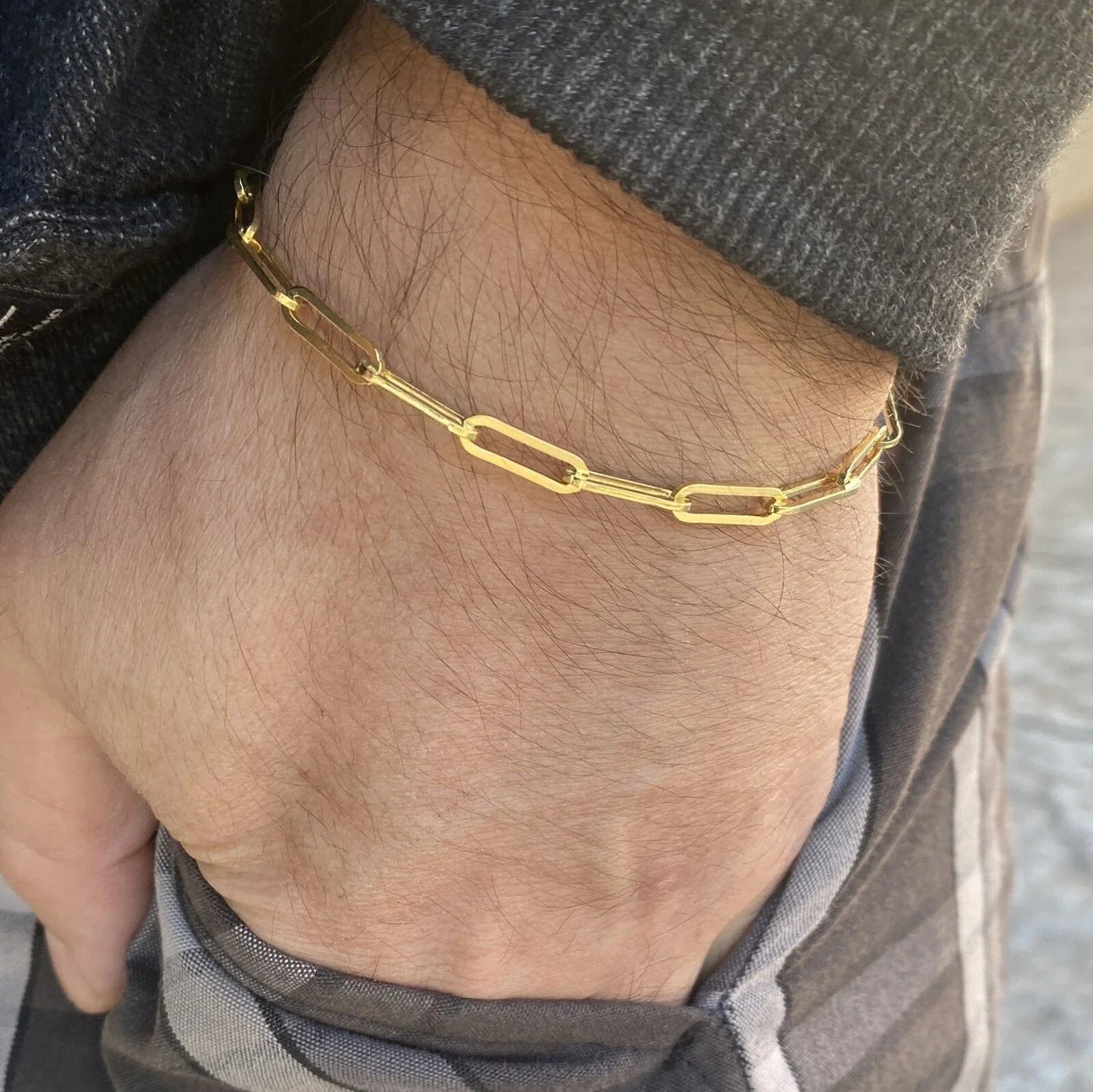 Unisex 14k Gold Plated over 925 Silver Paperclip Paper Clip Bracelet 7'' 4MM