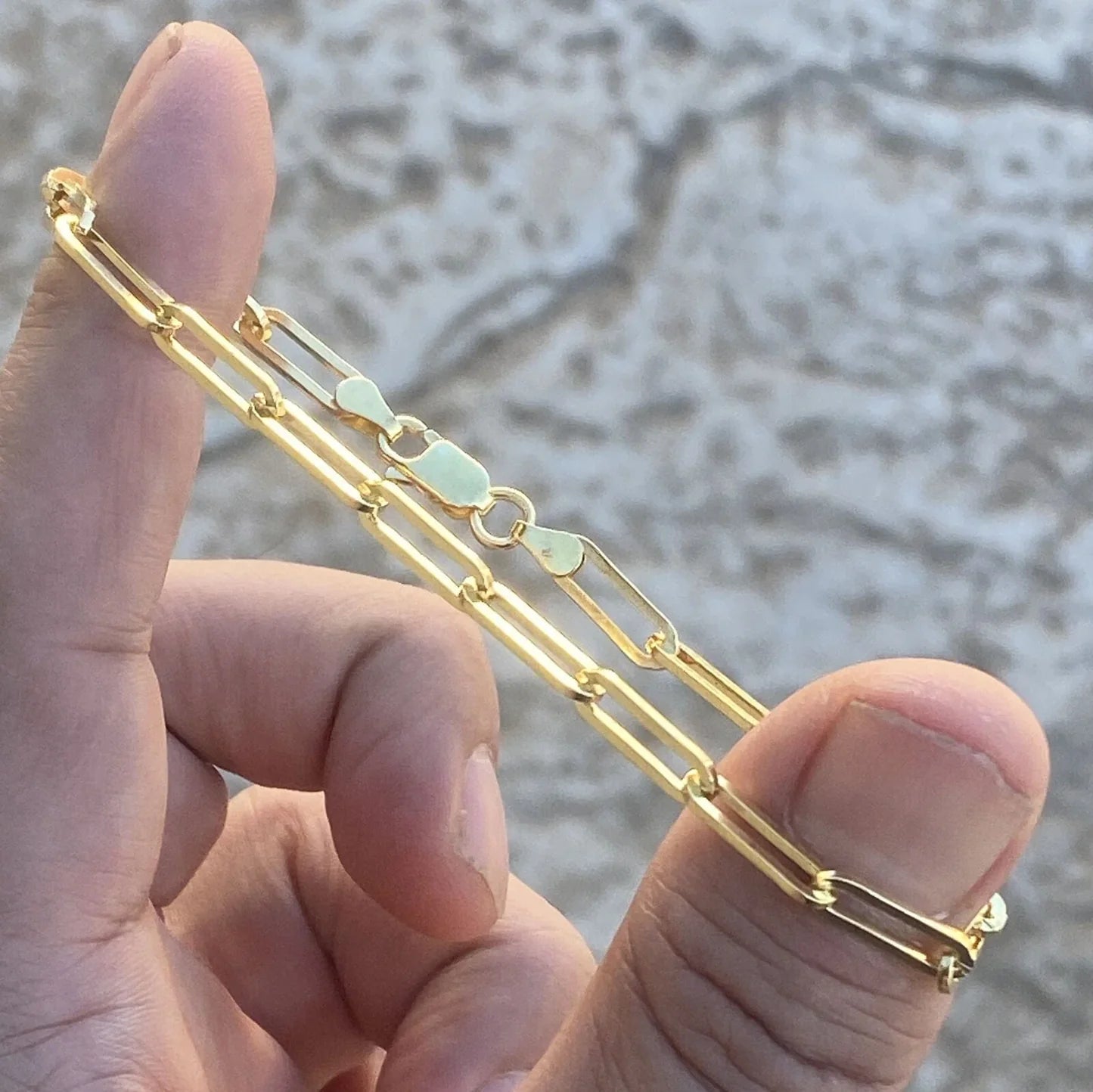 Unisex 14k Gold Plated over 925 Silver Paperclip Paper Clip Bracelet 7'' 4MM