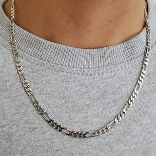 Solid 925 Sterling Silver 4mm Italian Figaro Link Chain