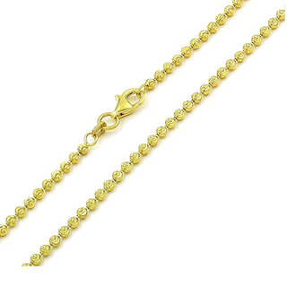 14K Yellow Gold Plated 925 Sterling Silver 2mm Bead Chain