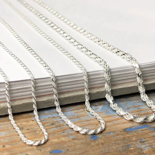 Unisex Italian .925 Sterling Silver 3mm Rope Chain Men Women Teen
