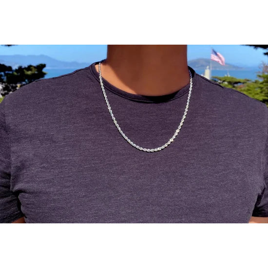 Unisex Italian .925 Sterling Silver 3mm Rope Chain Men Women Teen