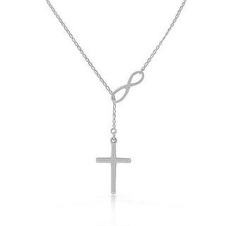 Sterling Silver Plated Infinity Cross Lariat Necklace