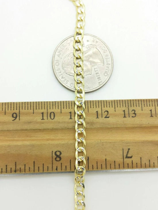 925 Sterling Silver Italian Solid Yellow Pave Cuban Curb Link Chain 16"-24" 4mm