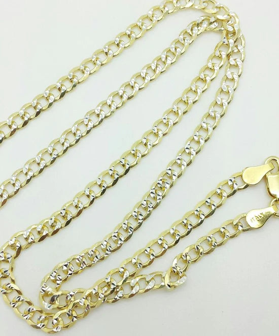 925 Sterling Silver Italian Solid Yellow Pave Cuban Curb Link Chain 16"-24" 4mm